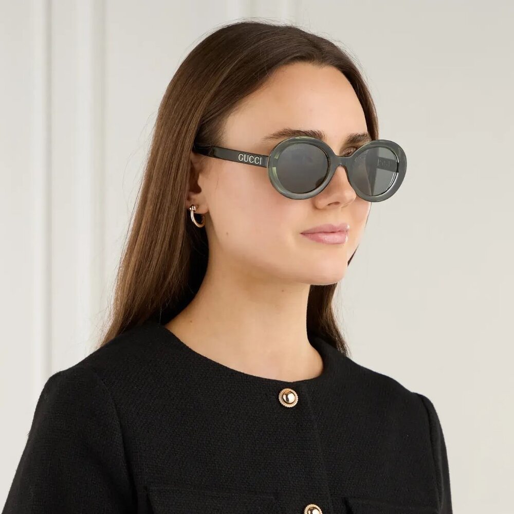 BRAND NEW Gucci GG1722SA 005 Transparent Dark Green Grey Unisex Oval Sunglasses